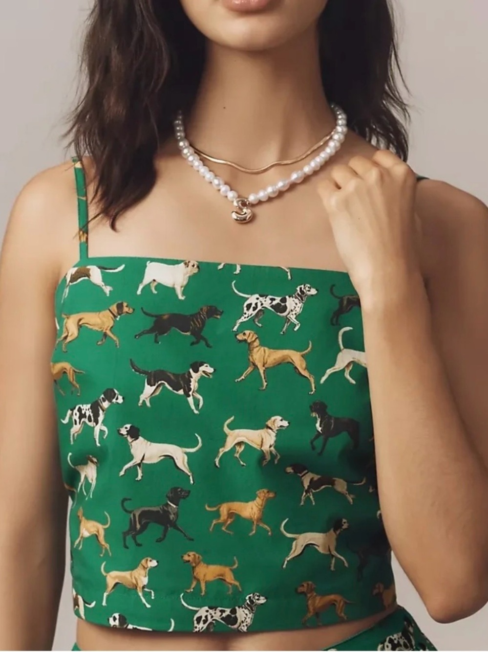 NWT Maeve Anthropologie Green Dog Print Crop Top Size Small